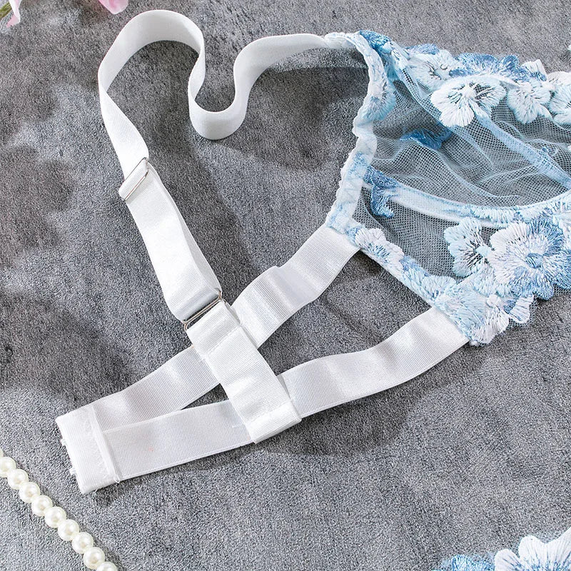 Women Bra and Briefs Sets Lace Flower Embroidery Sexy Perspective Underwire Erotic Lingerie Panty Two-Piece Underwear Set 2026