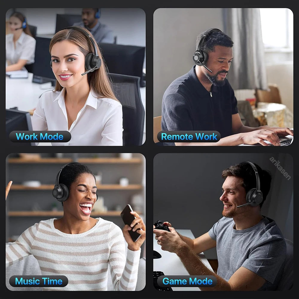 Wireless Bluetooth Headset Bluetooth 5.4 Headphones with Microphone Noise Canceling Multipoint Connect Wireless Headset for Work