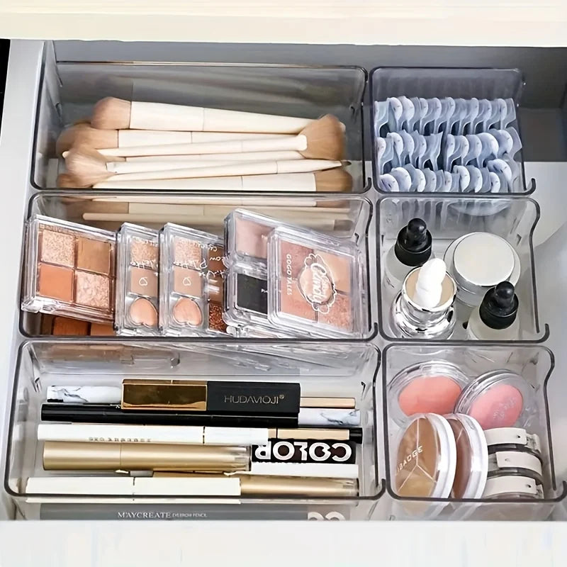 7 pieces transparent plastic cosmetics storage box set - stackable drawer dividers