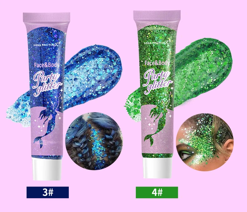 10 piece body glitter gel, carnival face glitter cosmetics suitable for women, shiny thick hair glitter, carnival accessories fo