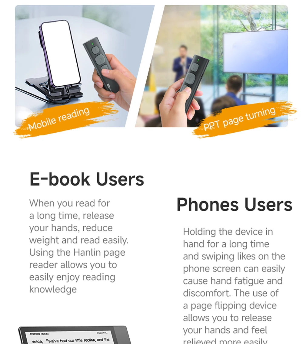 Bluetooth Page Turner Camera/Music Control Pen Paging Device E-book Reader Swipe Short Video Supports IOS Android Remote Control