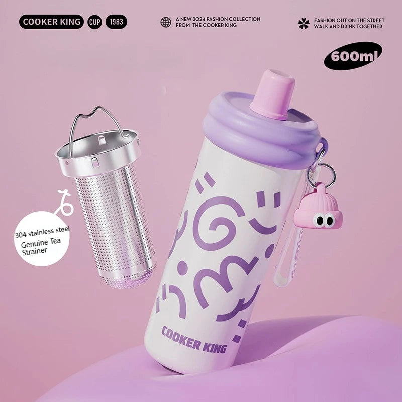 COOKER KinG Thermos Water Bottles Stainless Steel Thermal Straw Cup Tumbler Keep Cold and Hot Travel Mug Home Office Drinkware