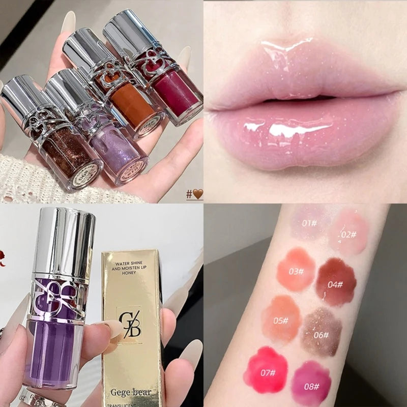 Clear Glass Gray Coffee Shine Lip Gloss Mirror Watery Moisturize Plumper Long Lasting Lip Tint Juicy Lip Oil Gloss Stain Makeup