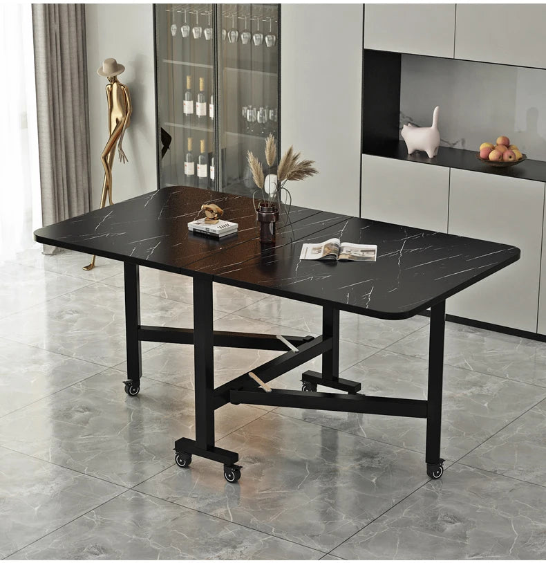 Folding Dining Table For Small Household Multifunctional Folding Rock Board Table Rectangular Living Room Movable Dining Table