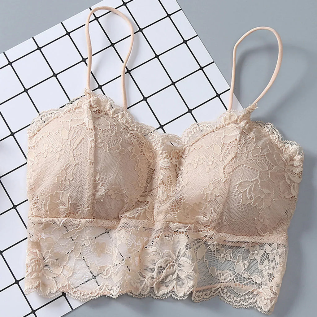 Summer Women Lace Sexy Top Sun Sleeveless Tops padded Bralette Bra Bustier Zipper Back Club Crop Tank lingerie женское белье