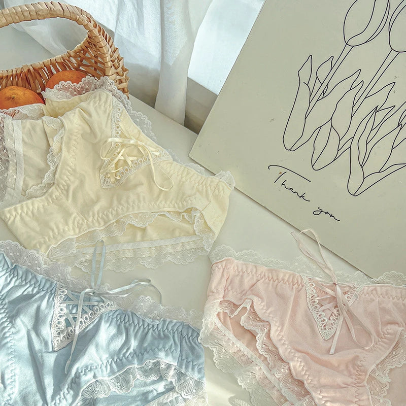 Lingerie woman sexy panties cotton fabric ropa interior femenina lace sweet underwear women cute ribbon plus size ropa interior