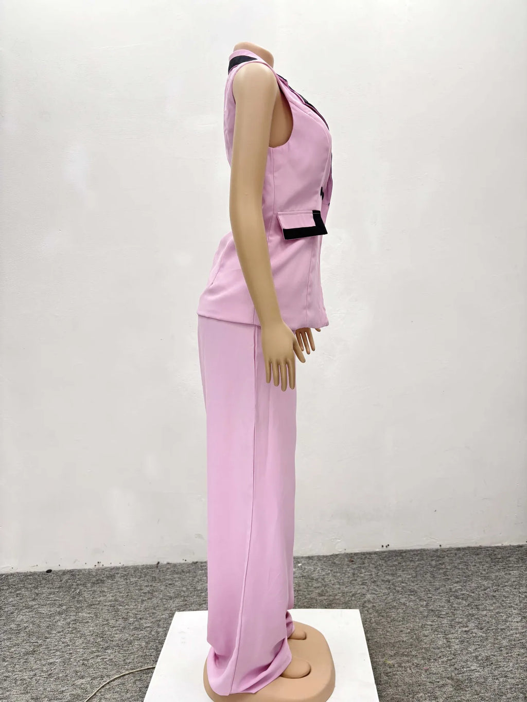 Pants Set Women Two Piece Sets Matching Sets Work Elegant Double Breasted Tops Vest Wide Leg Long Pants High Waist Y2k Pink