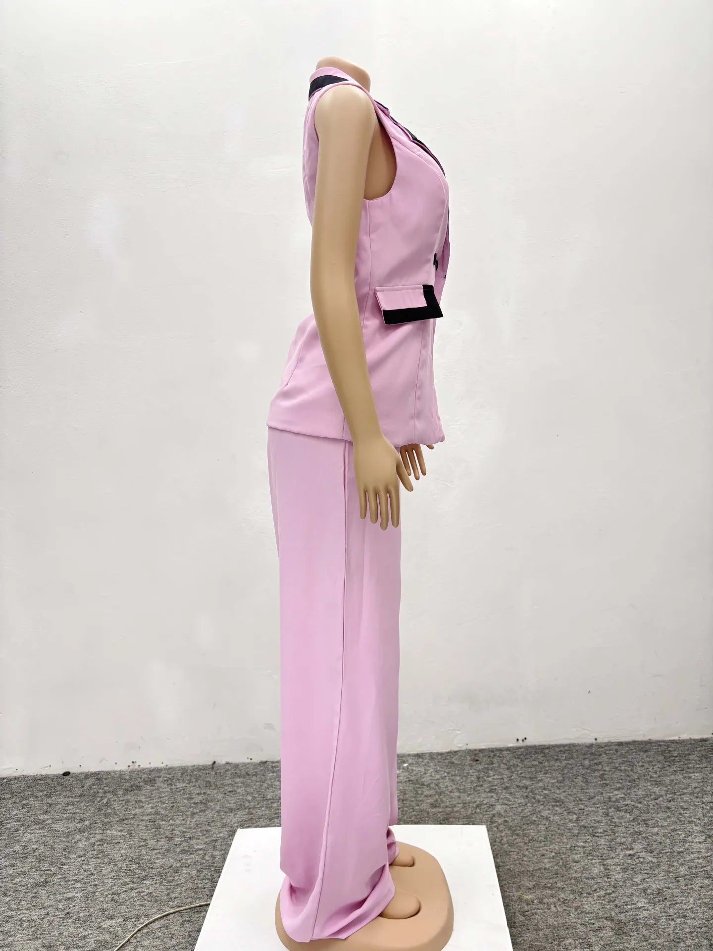 Pants Set Women Two Piece Sets Matching Sets Work Elegant Double Breasted Tops Vest Wide Leg Long Pants High Waist Y2k Pink
