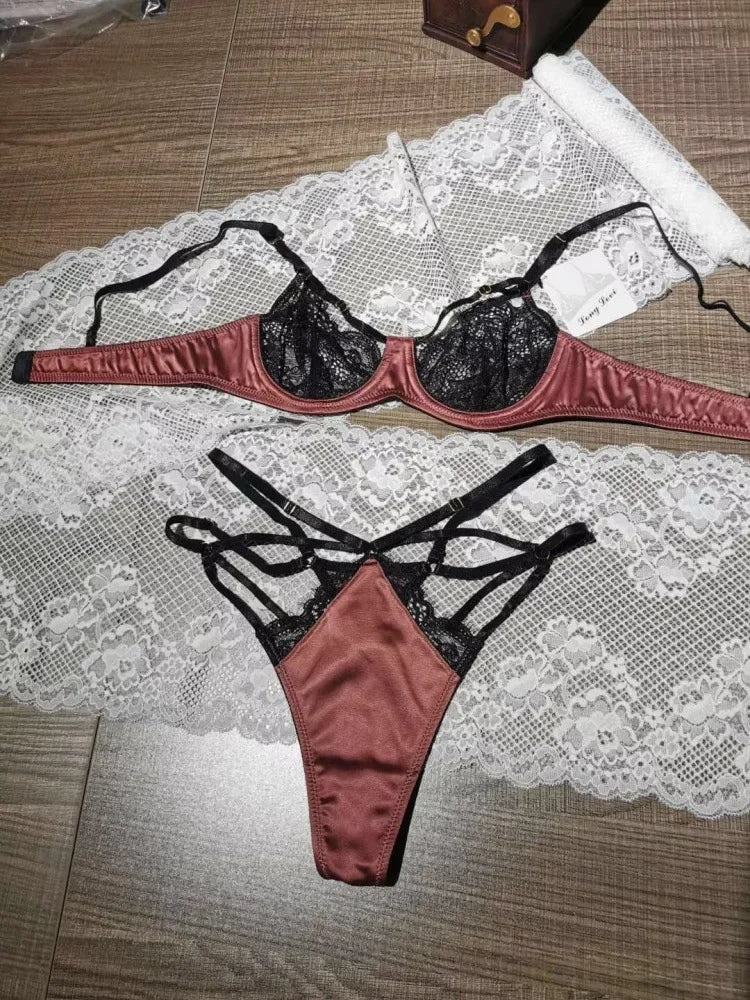 Ultra Thin Sexy Push Up Bra Set Lingerie See Through Satin Temptation Seductive Bra and Panty Set Underwear Bralette Lenceria