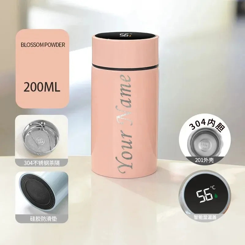 Custom Name 200ML Smart Display Thermos Cup 304 Stainless Steel Mini Pocket Size Portable Thermal Mug for Student School Outdoor