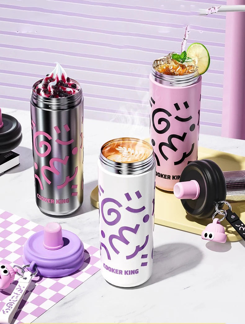 COOKER KinG Thermos Water Bottles Stainless Steel Thermal Straw Cup Tumbler Keep Cold and Hot Travel Mug Home Office Drinkware