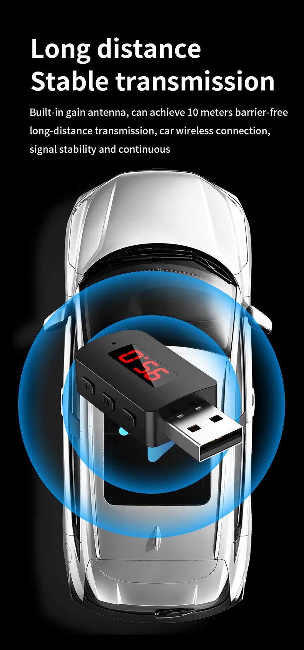 USB Bluetooth 5.3 5.4 Adapter USB Dongle Wireless Music Audio Receiver Transmitter Handsfree Call With Mic LED Display For Car