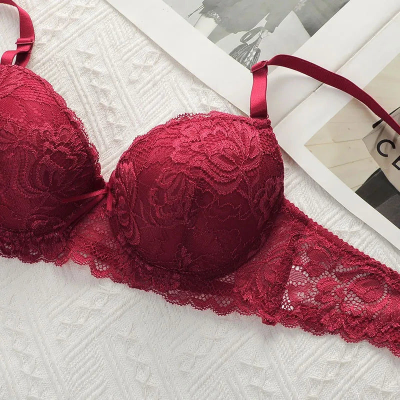 2Pieces Bras and Panty Sets Sexy Lace Transparent Floral Clothing Underwire Push Up Lingeries For Woman