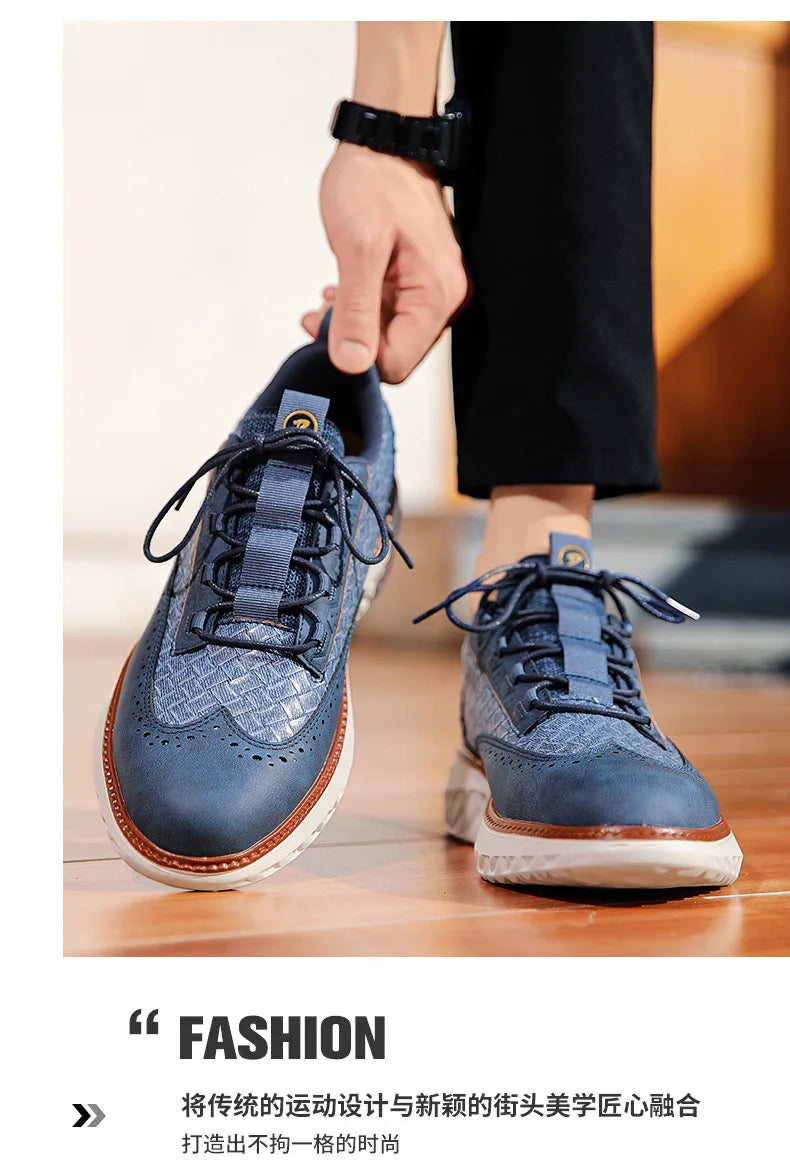 New Shoes for Men Leather Casual Shoes Fashion Breathable Brogues Sport Shoes Street Cool Chunky Sneakers