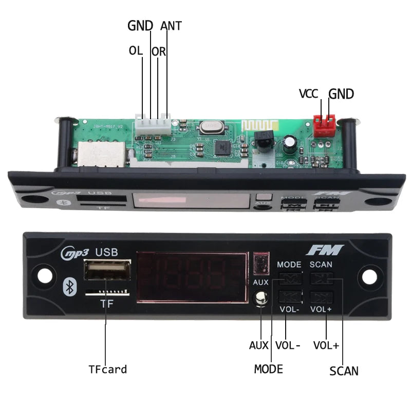 Bluetooth 5.0 MP3 WAV WMA Decoder Board Wireless MP3 Player Color Screen with FM Radio Module Remote Control for Car     Speaker
