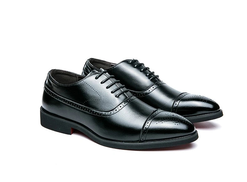 Men's Dress Shoes Red Sole Leather Shoes Pointed Party Shoe Lace-up Office Oxfords Casual Wedding Shoe Retro Business Men Shoes