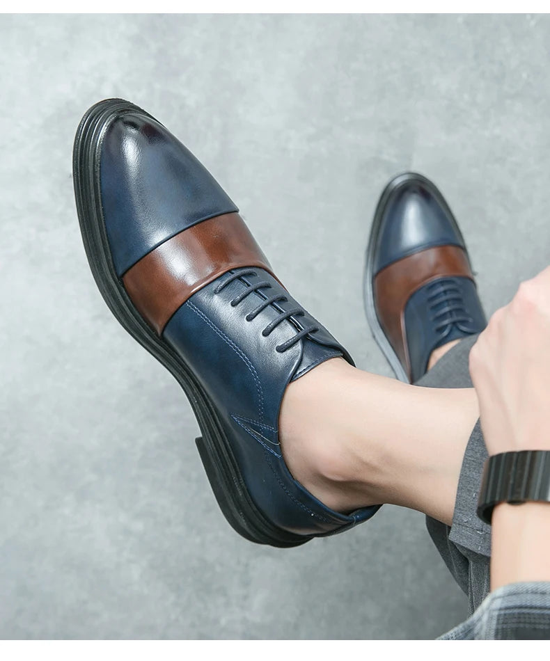 Man Casual Business Shoes Men Patchwork Leather Oxfords Fashion Dress Flats Leisure Office Men's Formal Wedding Shoes