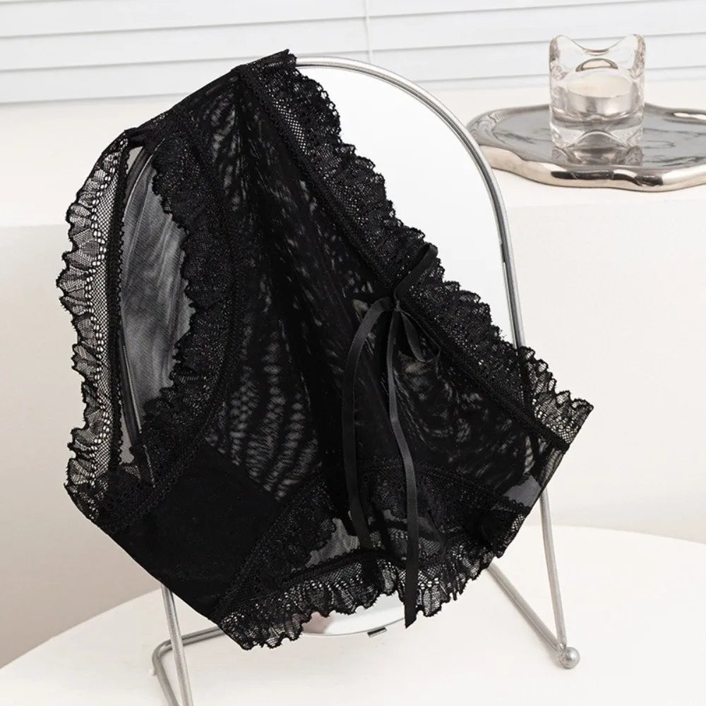Lingerie Low Waist Lace Panties Ice Silk Bow Underwear for Women Cotton Crotch Seamless Panties Girl