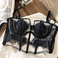 Sexy fishbone vest bra panty set eyelashes lace perspective soft steel ring anti-sagging underwear women bralette