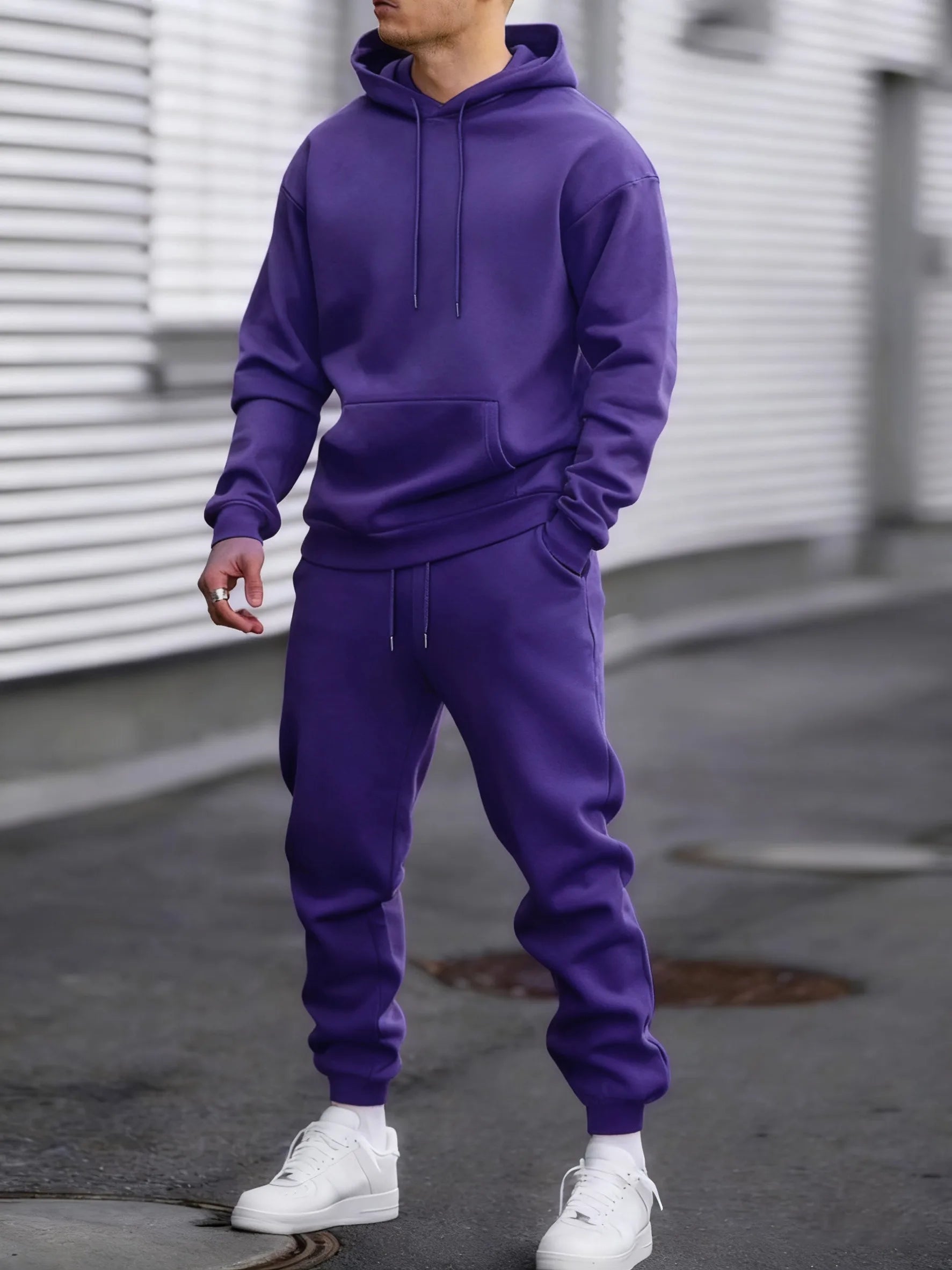 Jogging Solid New In Men's Set Streetwear All-Match Casual Hoodie Sweatpant Suit Fleece Loose Clothes Autumn Sport Long Pants