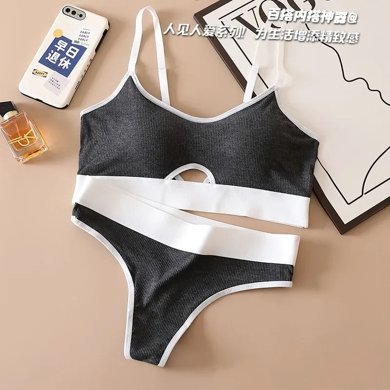 Women's Push-Up Sports Seamless Bra And Panties Set Cotton Hollow out U-Back Lingerie Set Comfort Sexy Underwear Solid Intimates