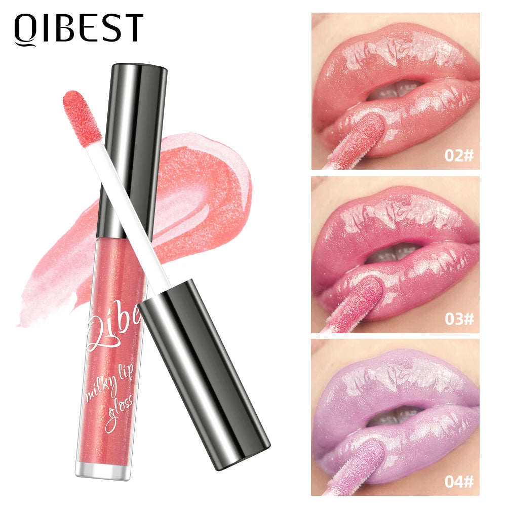 QIBEST Purple Lip Gloss Shimmer Lip Tint Moisturizing Long-Lasting Shine Lip Stain Diamond Hydrating Lip Stain Tint Cosmetics
