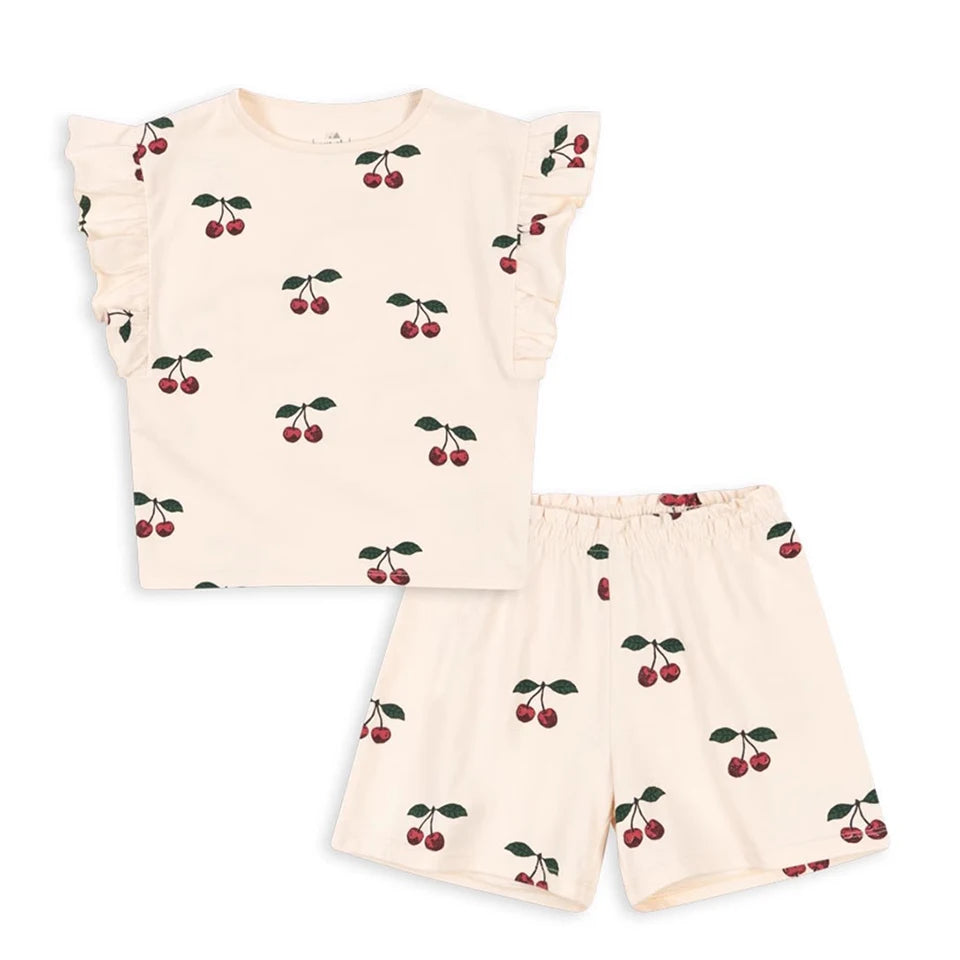 Summer Children Vacation Sets 2025 KS Girls Cute Cartoon Short Sleeve Tops Boys Sport T-shirt Shorts Baby Homewear Clothes Suit