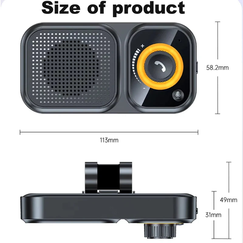 Bluetooth 5.4 Speaker Handsfree Car Kit Sun Visor Clip Wireless Audio Receiver Speakerphone Loud Music Player with Ambient Light