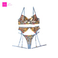 Lingerie Set Sensual Lace Underwear Transparent Embroidery 3 Pcs Garters Fancy Beautiful Short Skin Care Kits Intimate Bra Set