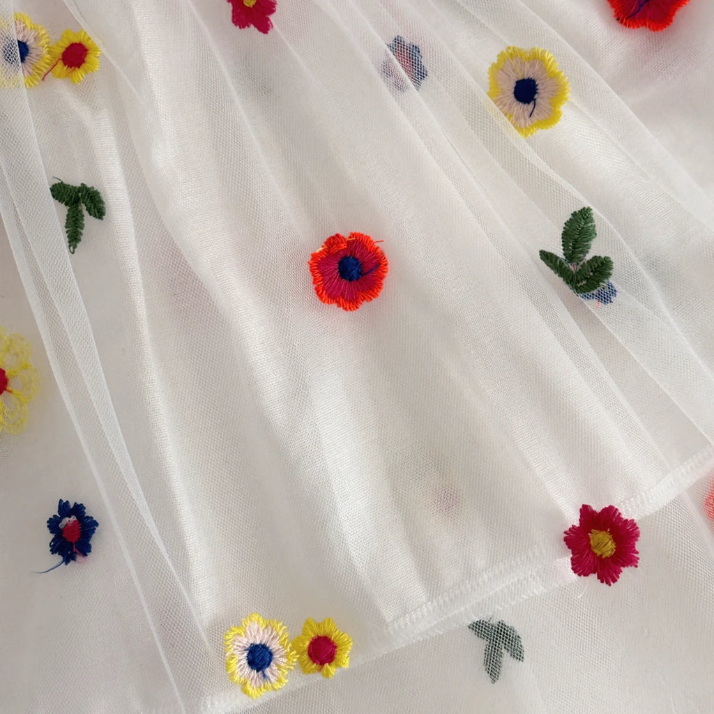 Summer Baby Girls  White Embroidered  Tie Back Suspender Dress Kids Sweet dress Children Outfit Skirt 6Month-3Y