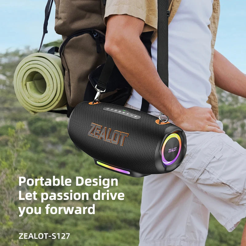 ZEALOT S127 100W Portable Wireless Speaker with Strap, Deep Bass Loud Speaker Waterproof for Outdoor Supports AUX/TF/USB/EQ/TWS