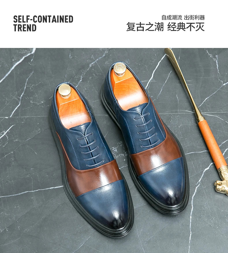 Man Casual Business Shoes Men Patchwork Leather Oxfords Fashion Dress Flats Leisure Office Men's Formal Wedding Shoes