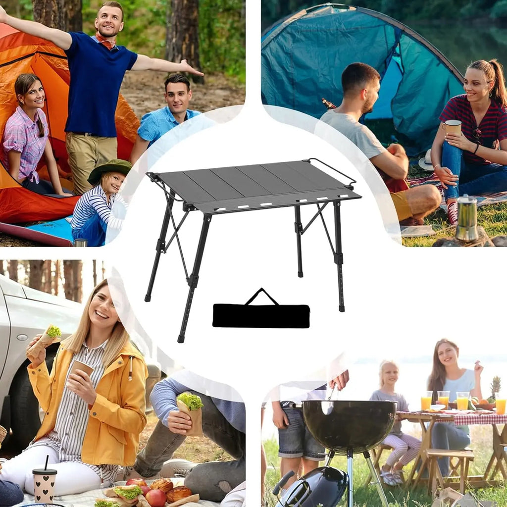 Folding Extendable Camping Table With Aluminum Tabletop and Carry Bag Multi-Functional Modular Table Portable Patchwork Design