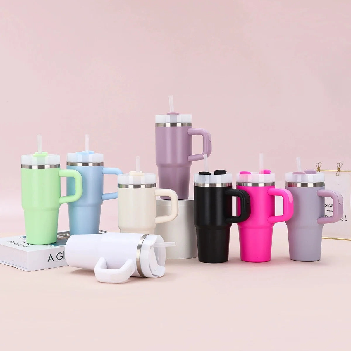 14oz New Double-layer Vacuum Car Cup Large Capacity 304 Stainless Steel Thermal Insulation Cup with Portable Handle Water Cup