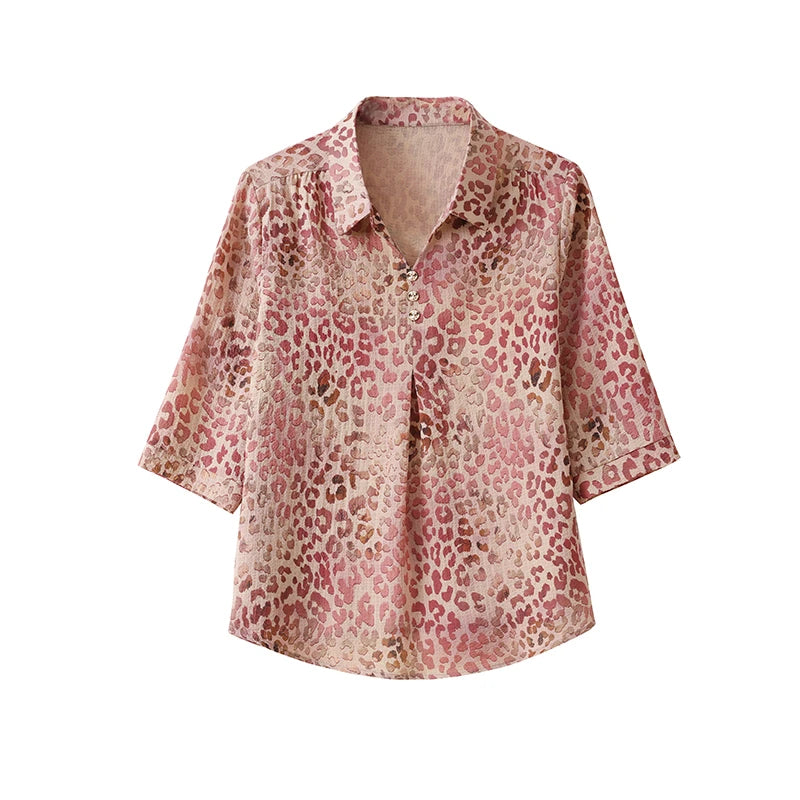 Summer Plus Size Shirt For Women's 2025 Printed Loose Top Mulberry Silk Blended Vacation Work Women's Clothing