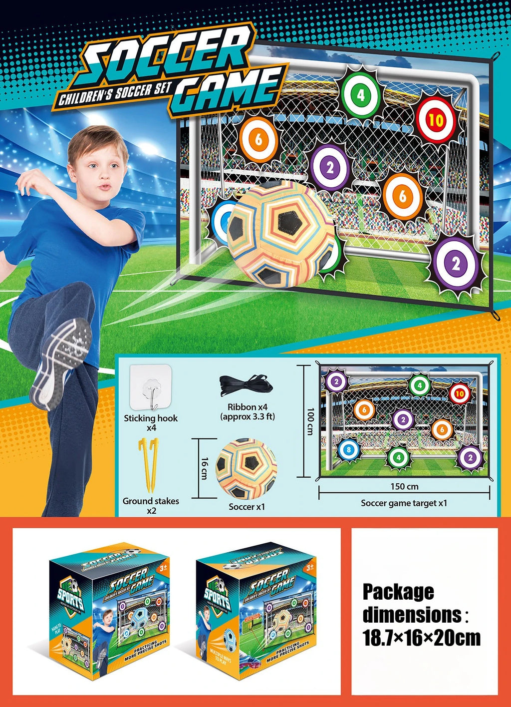 150CM Kids Football Game Set Indoor Outdoor Training Game Mat with Target Areas Practice Shoot Gifts for Children