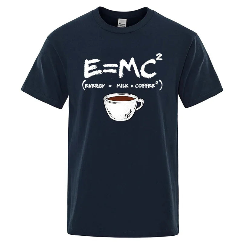 Summer Men's T-shirt  Energizing pattern (milk + coffee)  Men's cool and loose round-neck top  Men's short-sleeved T-shirt