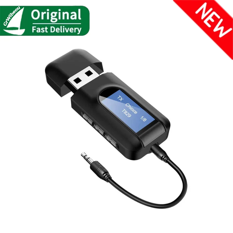 USB Bluetooth 5.0 Audio Transmitter Receiver LCD Display 3.5MM AUX RCA Stereo Wireless Adapter Dongle For PC TV Car Headphones