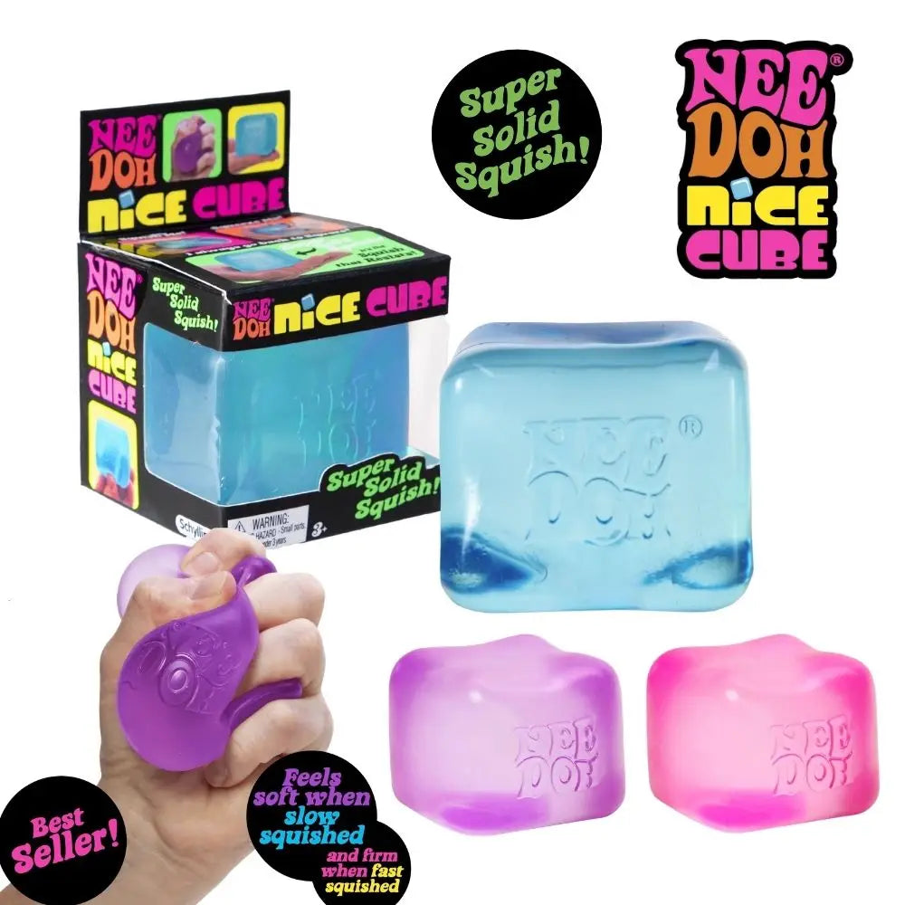 Needoh Nice Cube Antistress Sensoriale, Giocattolo per Ansia e Concentrazione, Cubo Sensoriale da Scrivania per Adulti e Bambini