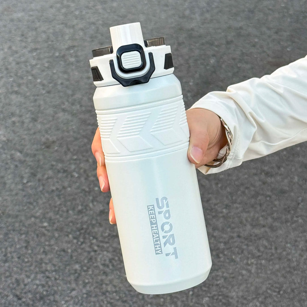 1pc trendy stainless steel thermos cup 650ml, fashionable dual-drinking thermal water bottle, portable with handle for outdoor