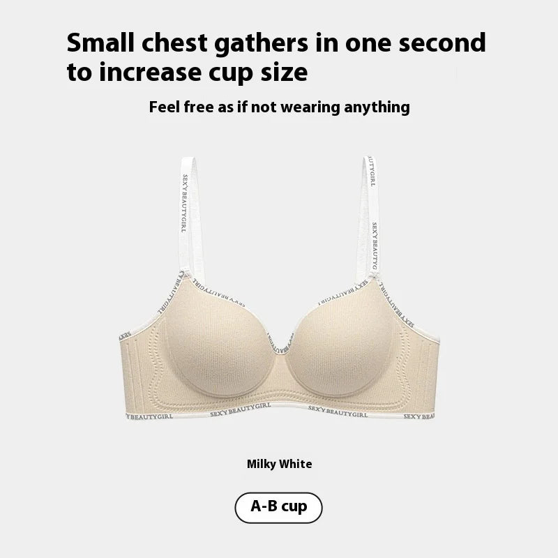 Lingerie Women Gathered Spring and Summer Non-marking Non-steel Ring Soft Support Anti-Sagging Bylift Letters Comfortable Bra