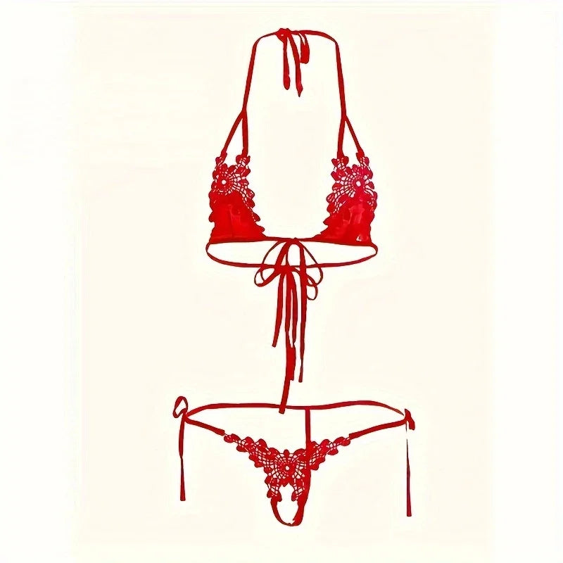 New Sexy Lingerie Fancy Porn Bra Set Woman 2 Pieces Transparent Women's Lace Panties Erotic Beautiful Bra And Thong Set