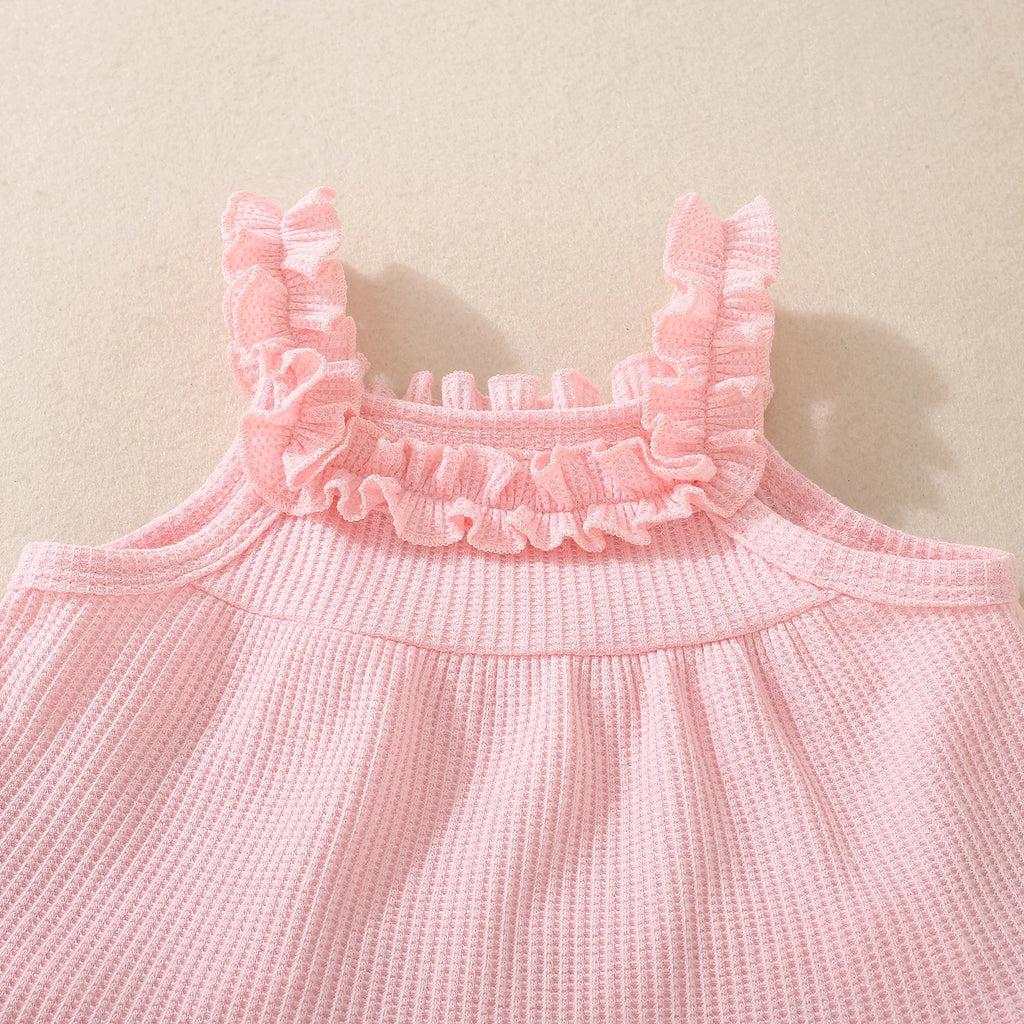 Summer baby girl summer dress pink ruffle halter with diaper pants and pink headgear three-piece set