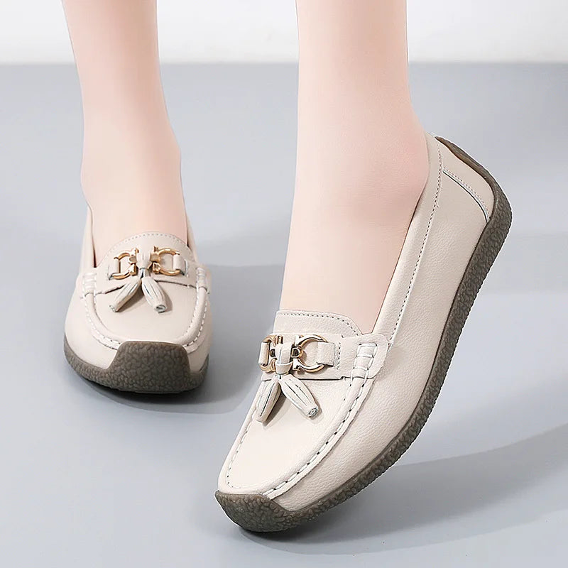 Women's Comfortable Loafers – Soft Sole Flat Shoes with Metal Buckle for Casual Daily Wear and Office Use zapatos para mujer