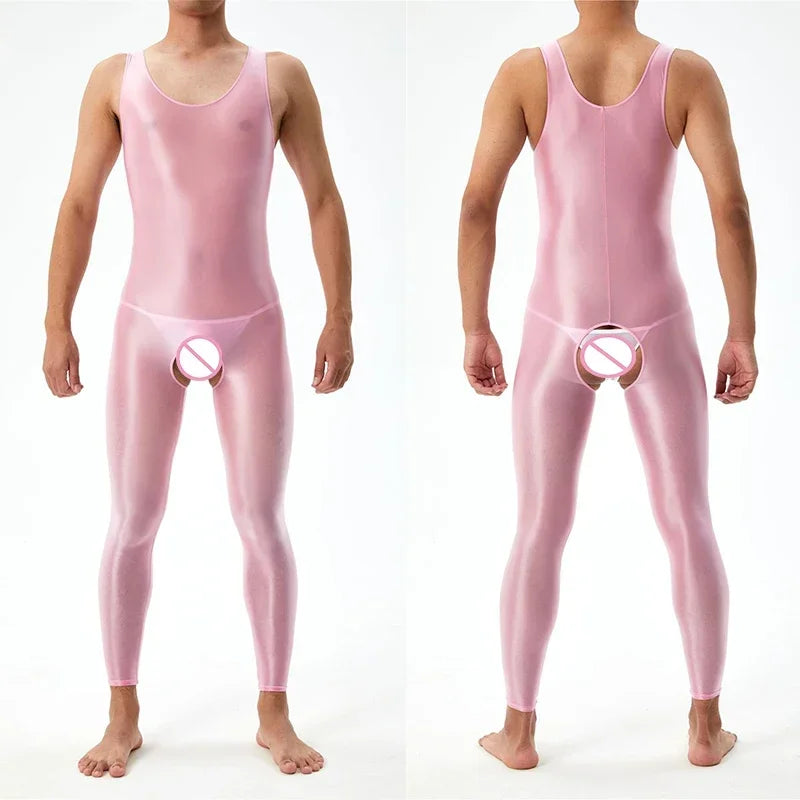 Lingerie Men Jumpsuits Bodystocking Crotchless See Through Gay Bodysuits Naughty Sleeveless Sheer Seamless Nightwear Bodywear