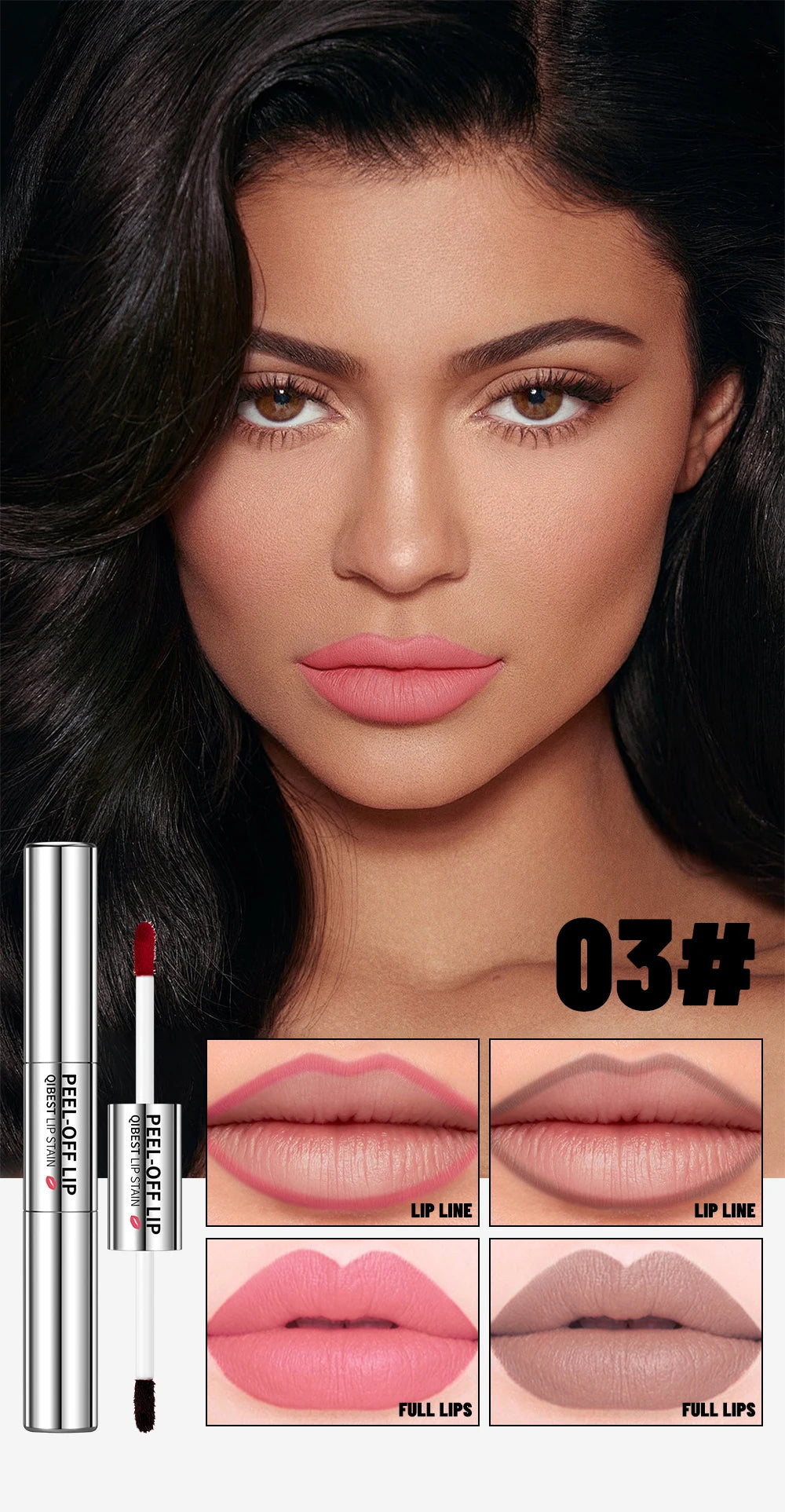 QIBEST Double Eneded Lip Stain Peel Off Long Lasting Waterproof Pink Lip Tint Transfer Proof Natural Lip Stain Tear Off Lipgloss