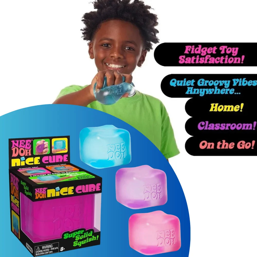 Needoh Nice Cube Antistress Sensoriale, Giocattolo per Ansia e Concentrazione, Cubo Sensoriale da Scrivania per Adulti e Bambini