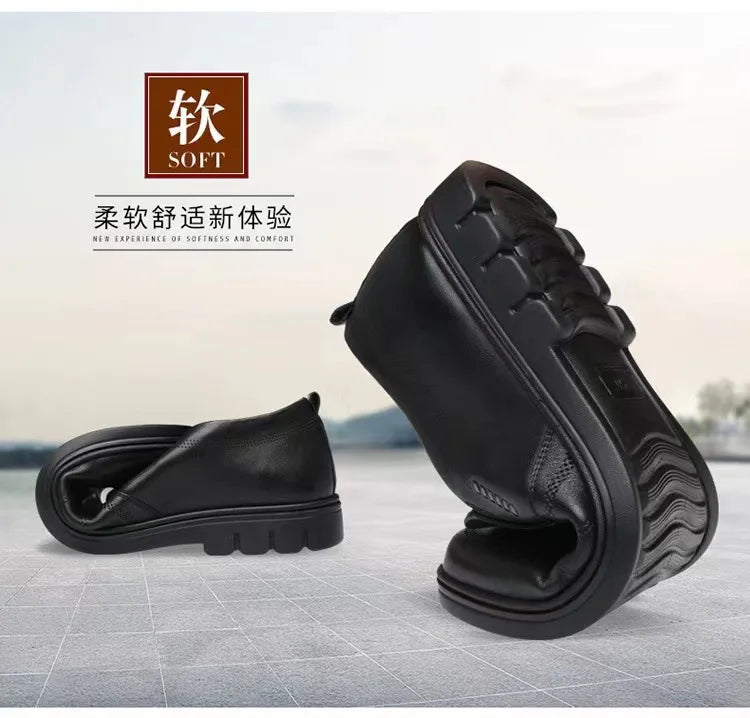 Men's leather shoes new black Soft bottom anti slip and breath shoes men's Business dress casual Zapatos luxury light flat