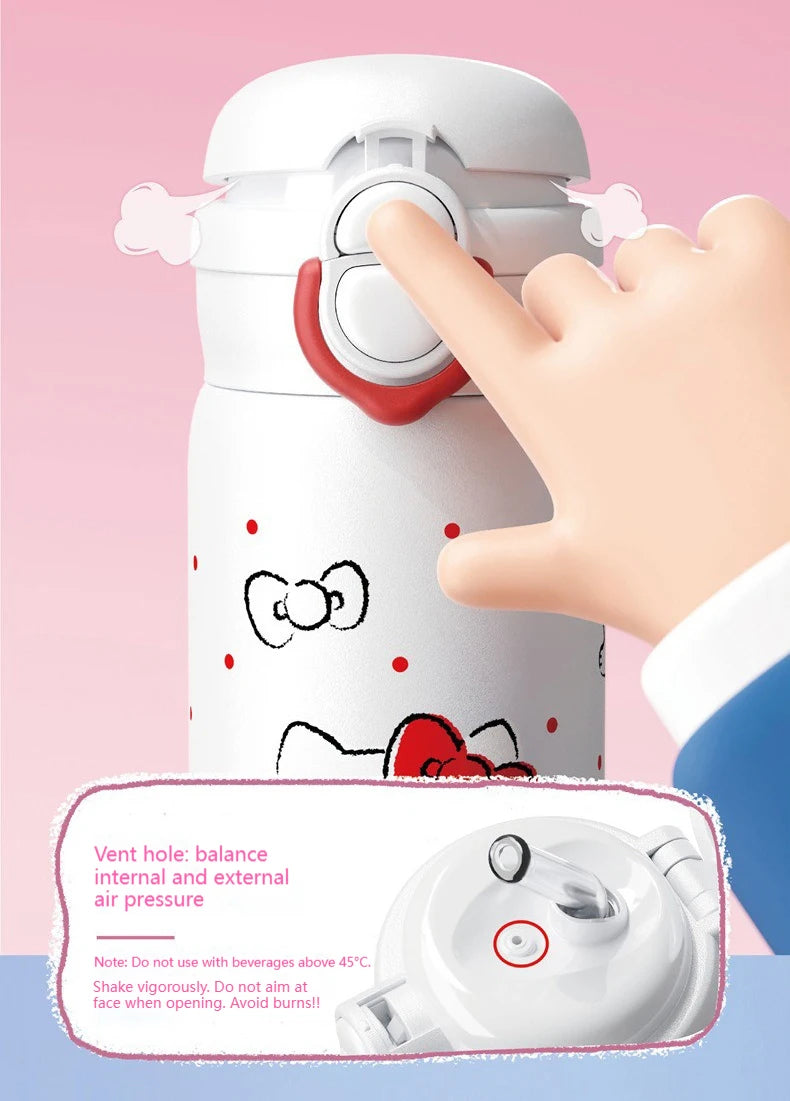 X&W Sanrio Thermal Cup Insulated Mug Kuromi Thermos Cups 316 Stainless Steel Double Drinking Straw Cup Portable Water Bottles