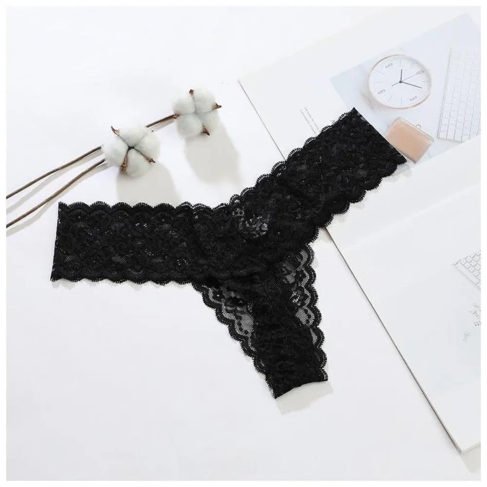 Lingerie Low Waist Lace Seamless Panties Thong Bow Underwear for Women Cotton Crotch Transparent Mesh Lace Briefs Lady
